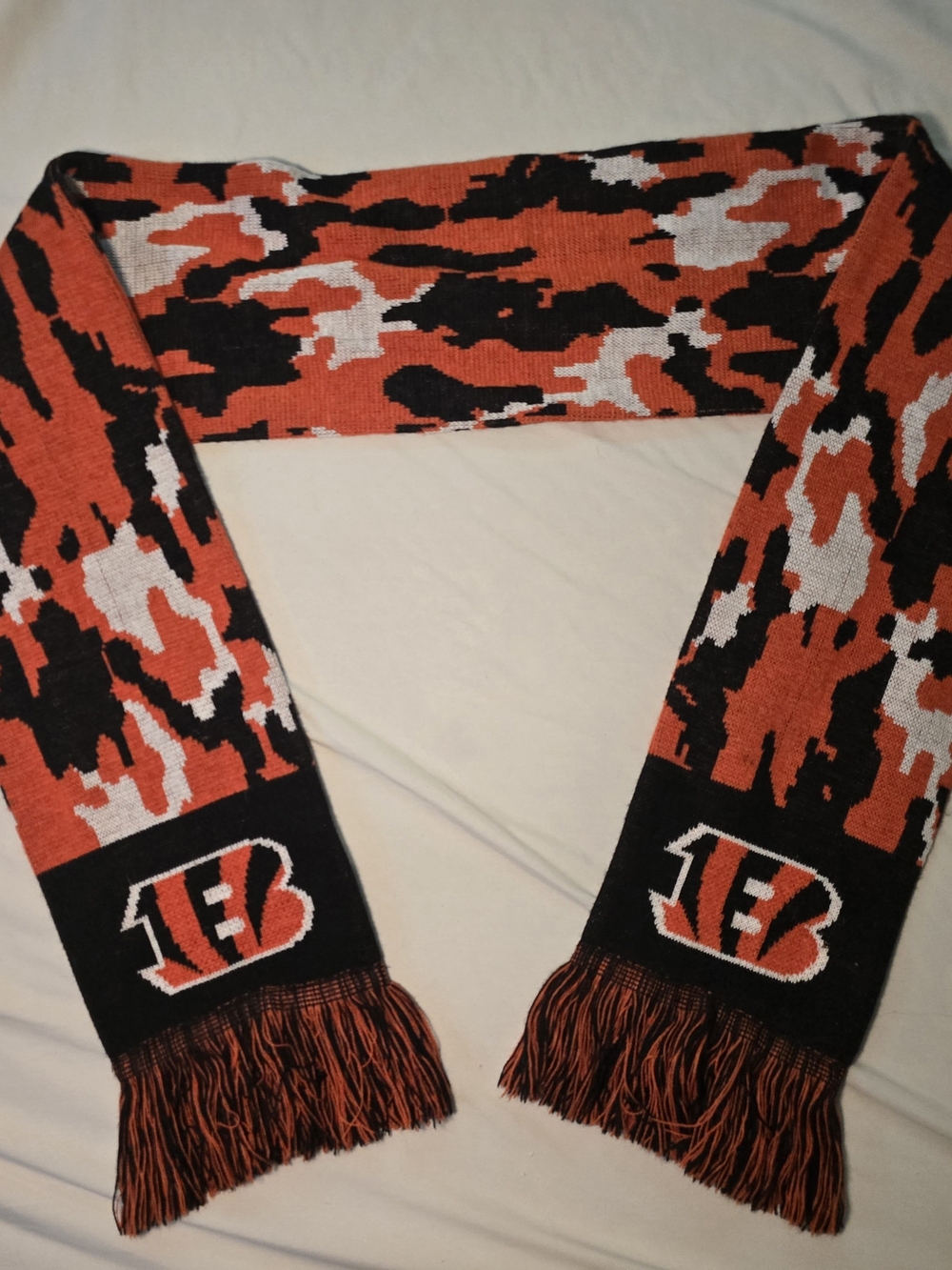 Cincinnati Bengals Camo Knit Scarf - Orange, Black, White